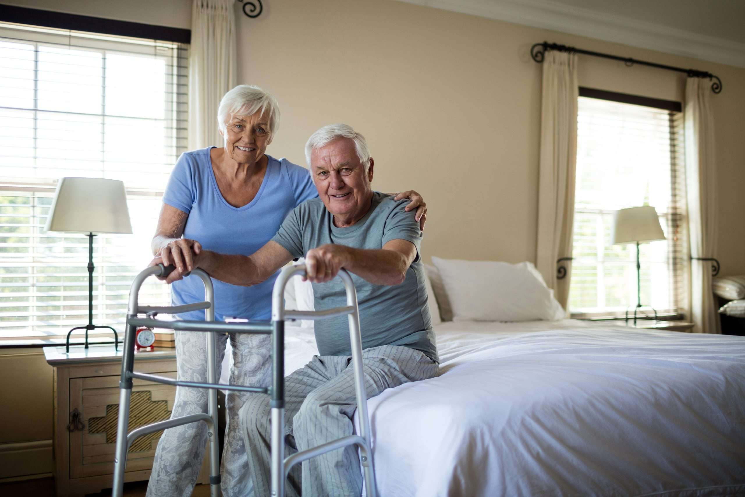 Helping an elderly person with mobility issues.